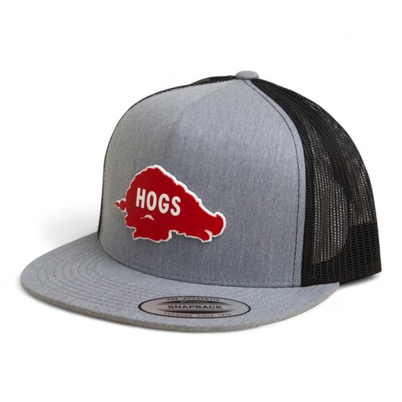 Arkansas Razorbacks Retro HOGS Red Snapback Flat Bill Trucker Hat- Grey/ Black - Picture 1 of 3